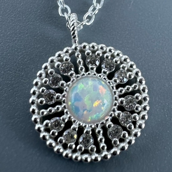 Sterling Silver Round CZ Opal Necklace - Picture 4 of 8